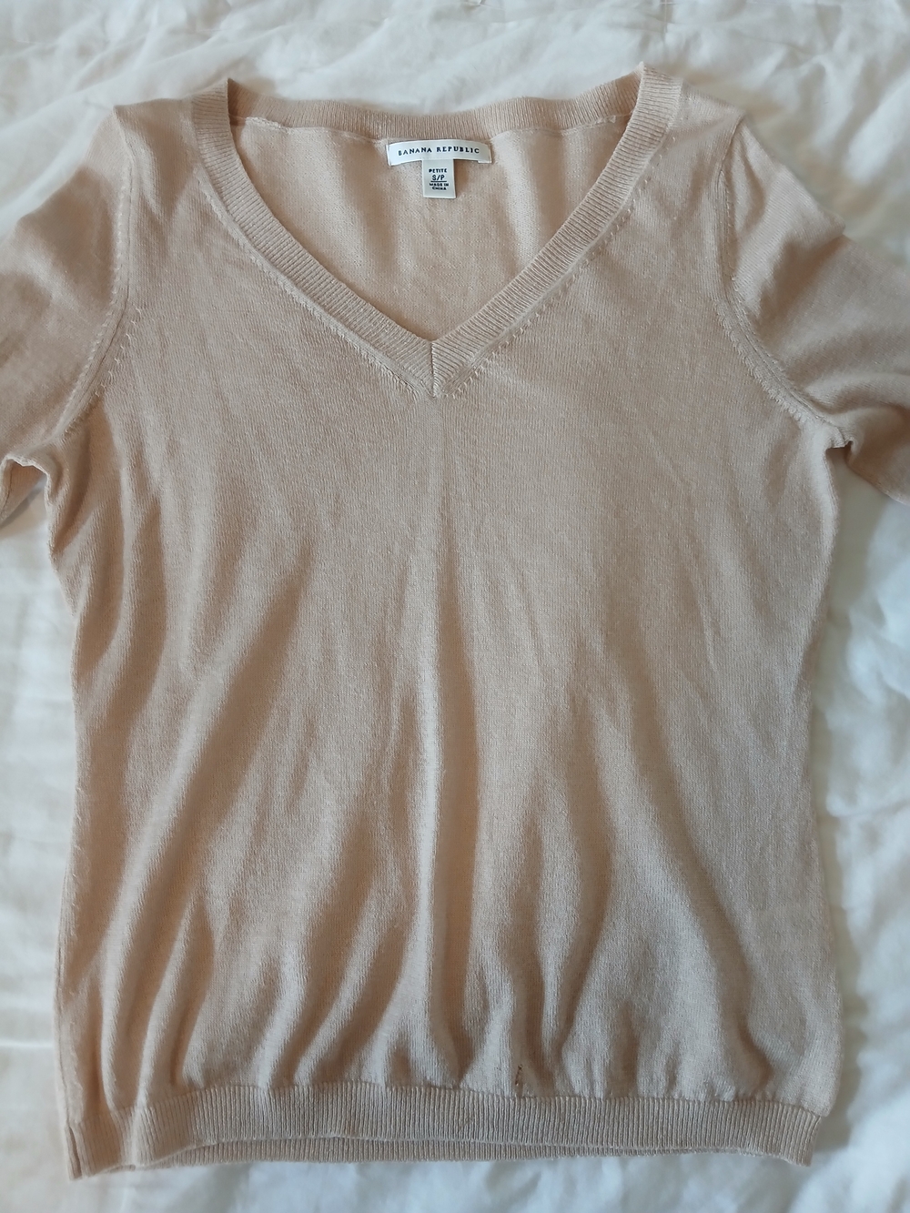 Vintage Banana Republic V-Neck Silk And Cashmere Knit Sweater Beige Small